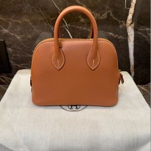 NEW 2025 Hermes Mini Bolide 1923 TAN Evercolor Leather Gold & Gold Hardware GHW